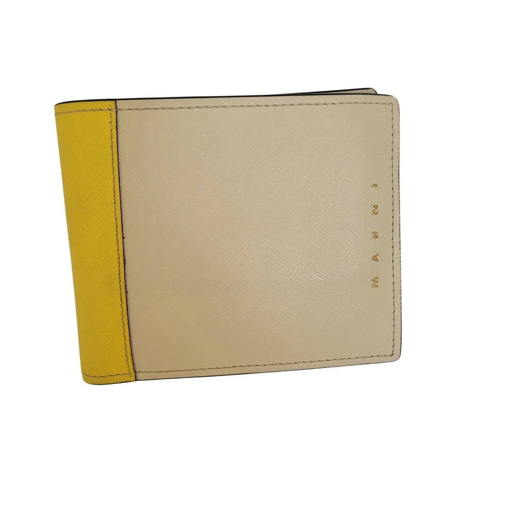 Marni Saffiano Leather Bifold Wallet Cream Yellow Colorblock Made in Italy
